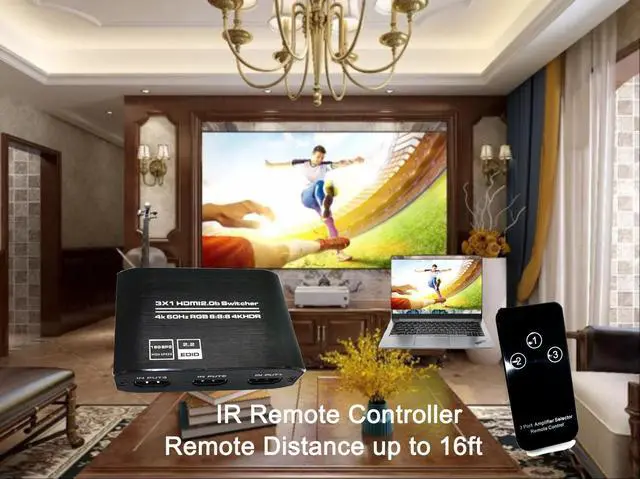 Alt view image 4 of 7 - HDMI Switch 4K@60Hz HDMI Splitter,HDMI 2.0 Switcher 3 in 1 Out,HDMI Switch with IR Remote Control,Support HDCP 2.2 4K@60Hz HDR 3D HD1080P,for PS5 PS4 Xbox Blu-Ray Player Roku HDTV Fire Stick Switch