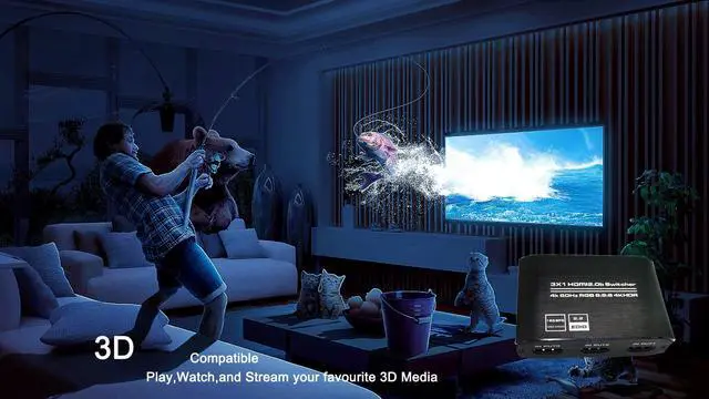 Alt view image 5 of 7 - HDMI Switch 4K@60Hz HDMI Splitter,HDMI 2.0 Switcher 3 in 1 Out,HDMI Switch with IR Remote Control,Support HDCP 2.2 4K@60Hz HDR 3D HD1080P,for PS5 PS4 Xbox Blu-Ray Player Roku HDTV Fire Stick Switch