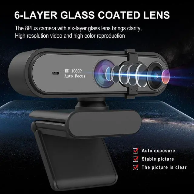 Alt view image 2 of 7 - Web Camera Full HD 1080P/30FPS Webcam Live Streaming Camera with Noise Reduction Microphone,Autofocus & Privacy Cover,Highest Resolution 1920X1080,95-Degree FOV,2MP Camera for Zoom/Skype/Teams,Confere