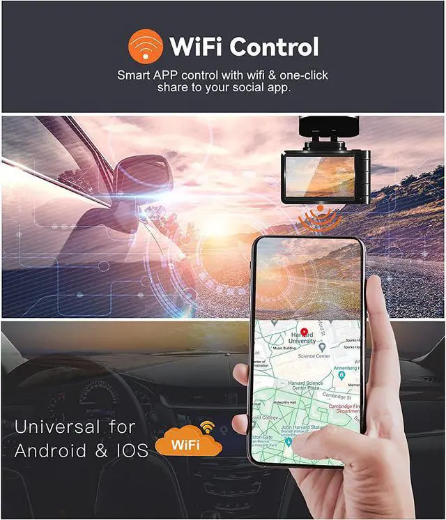 Alt view image 4 of 7 - Real 4K 5G WiFi Dual Dash Cam with WiFi GPS,2160P Car Camera with Free App,UHD 4K+1080P Driving recorder,3 Inch Car Dash Camera,24/7 Parking Mode,Night Vision,Emergency Lock,Loop Recording,G-sensor