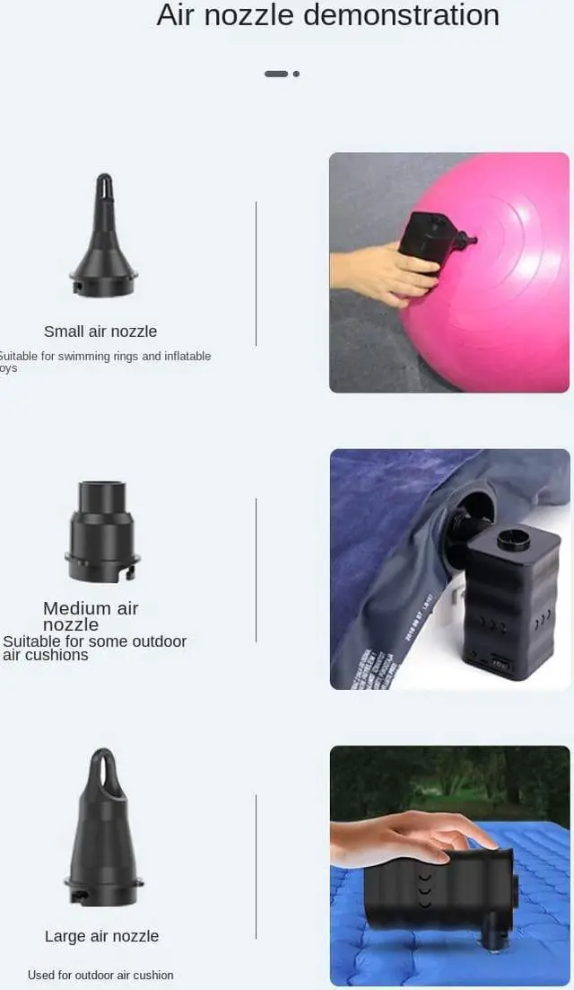 Alt view image 6 of 7 - 2 In 1 Electric Air Pump,Multifunctional Vacuum Air Pump+Cordless Electric Air Pump Mini Inflator Pump,6000mAh Rechargeable Battery with 3 Air Nozzles,Perfect for Air Mattress Bed,Swimming Pool Floats