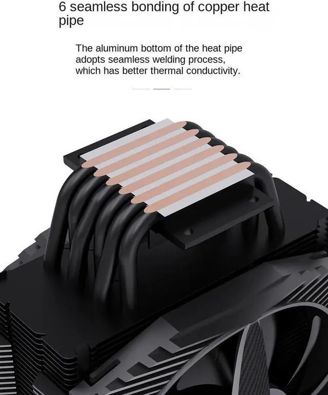 Alt view image 3 of 7 - CPU Cooler ARGB,Air Cooler,72CFM,6 Copper Heatpipes ARGB Sync PC,Reverse Double Fan,Full Package Air Cooled Radiator,Bearing System Hydraulic for AMD FM2/AM4/Intel LGA775/1366/1156X,120mm ARGB PWM Fan