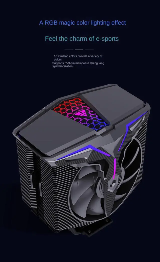 Alt view image 5 of 7 - CPU Cooler ARGB,Air Cooler,72CFM,6 Copper Heatpipes ARGB Sync PC,Reverse Double Fan,Full Package Air Cooled Radiator,Bearing System Hydraulic for AMD FM2/AM4/Intel LGA775/1366/1156X,120mm ARGB PWM Fan