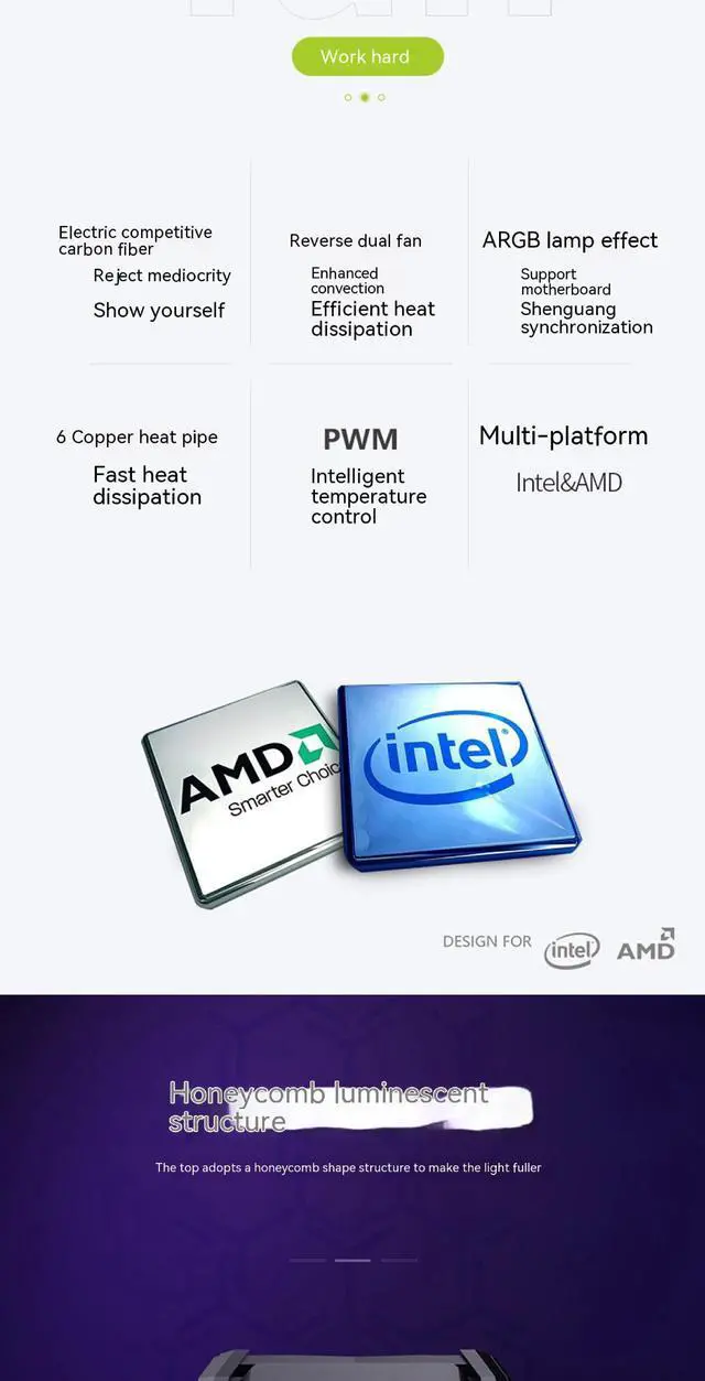 Alt view image 7 of 7 - CPU Cooler ARGB,Air Cooler,72CFM,6 Copper Heatpipes ARGB Sync PC,Reverse Double Fan,Full Package Air Cooled Radiator,Bearing System Hydraulic for AMD FM2/AM4/Intel LGA775/1366/1156X,120mm ARGB PWM Fan