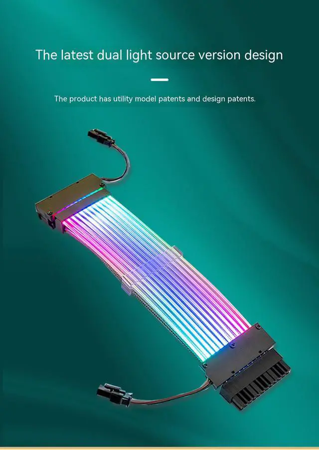 Alt view image 3 of 7 - ARGB Power Extension Cable Power Graphics Card Cable,Mainboard Extension Cable Power Luminous Cable,Dual Head Lamp 24Pin Row Synchronous Illusion Luminous Cable,Wire Harness Assembly,18AWG 41 * 0.16 T