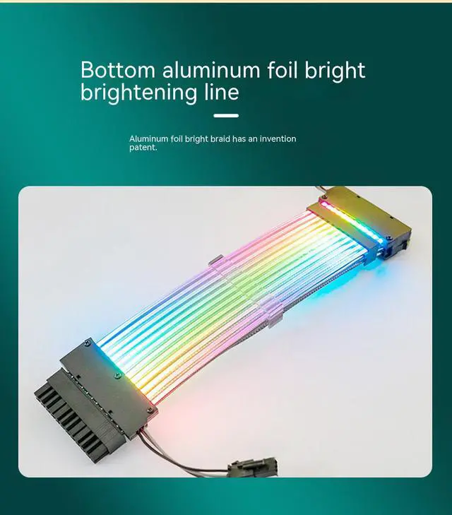 Alt view image 4 of 7 - ARGB Power Extension Cable Power Graphics Card Cable,Mainboard Extension Cable Power Luminous Cable,Dual Head Lamp 24Pin Row Synchronous Illusion Luminous Cable,Wire Harness Assembly,18AWG 41 * 0.16 T