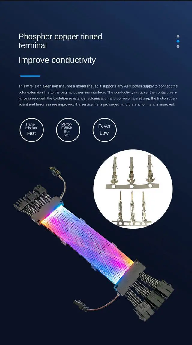 Alt view image 3 of 7 - ARGB Power Graphics Card Cable Power Extension Cable,ATX Chassis Power Connector Extension Cable,Dual Light Source 8Pin Male to Female Adapter Cable,18AWG 41 * 0.16 Tinned Wire,3*8Pin Mesh Synchronous