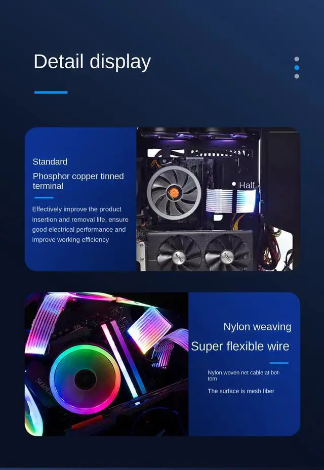 Alt view image 6 of 7 - ARGB Power Graphics Card Cable Power Extension Cable,ATX Chassis Power Connector Extension Cable,Dual Light Source 8Pin Male to Female Adapter Cable,18AWG 41 * 0.16 Tinned Wire,3*8Pin Mesh Synchronous