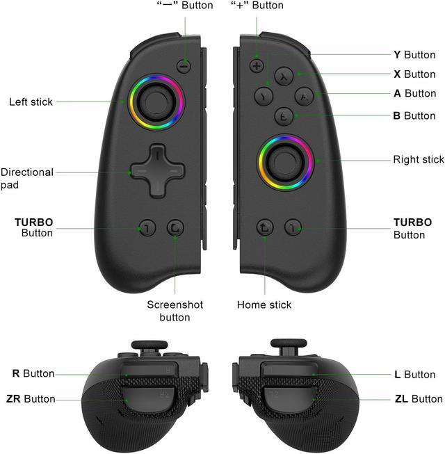 Joypad Controller for Nintendo Switch,Wireless Joy Con Replacement Switch  Controller 8 Color Adjustable RGB LED Joypad Controller with Color Light