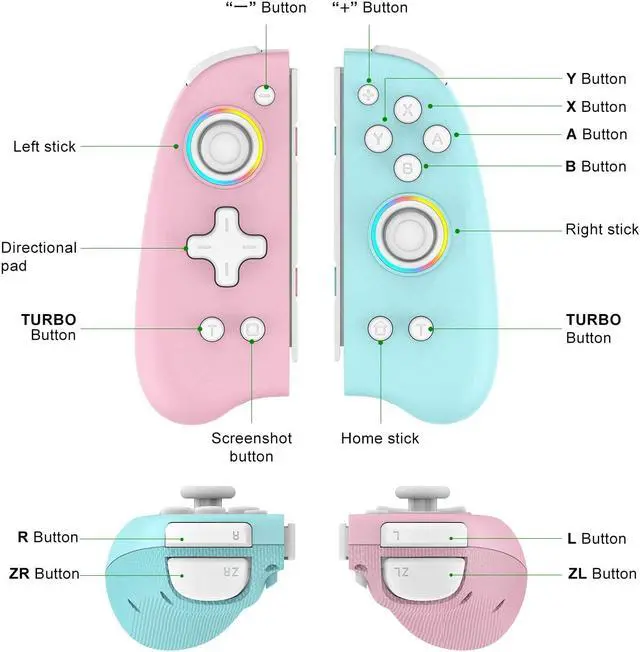 Alt view image 3 of 7 - Joypad Controller for Nintendo Switch,Wireless Joy Con Replacement Switch Controller 8 Color Adjustable RGB LED Joypad Controller with Color Light Wake-Up/Turbo/Dual Shock/Vibration/Glare Gamepad Pink