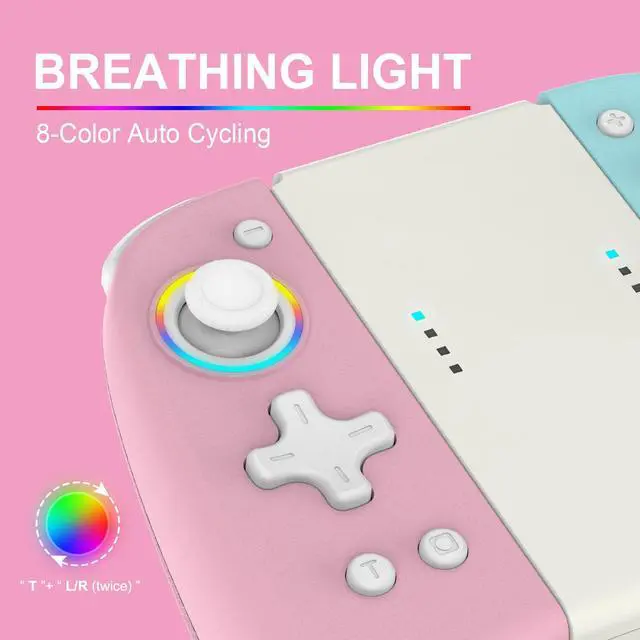 Alt view image 5 of 7 - Joypad Controller for Nintendo Switch,Wireless Joy Con Replacement Switch Controller 8 Color Adjustable RGB LED Joypad Controller with Color Light Wake-Up/Turbo/Dual Shock/Vibration/Glare Gamepad Pink