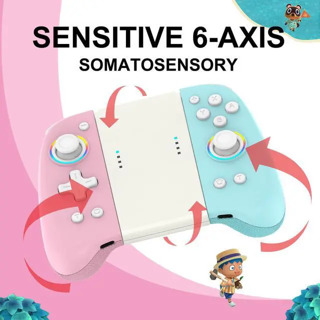 Alt view image 6 of 7 - Joypad Controller for Nintendo Switch,Wireless Joy Con Replacement Switch Controller 8 Color Adjustable RGB LED Joypad Controller with Color Light Wake-Up/Turbo/Dual Shock/Vibration/Glare Gamepad Pink