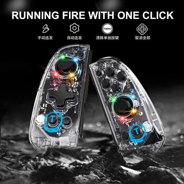 Alt view image 2 of 7 - Joypad Controller for Nintendo Switch,Wireless Joy Con Replacement Switch Controller 8 Colors Adjustable RGB LED Joypad Controller with Color Light Wake-up/Turbo/Dual Shock/Vibration/Glare Gamepad Joy