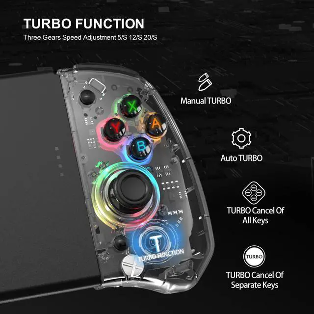 Alt view image 4 of 7 - Joypad Controller for Nintendo Switch/Switch OLED,Wireless Joy Con Replacement Switch for Joycon Controller 8 Colors Breathing Adjustable RGB LED Joypad Controller with Turbo/Asymmetrical Vibration/6-