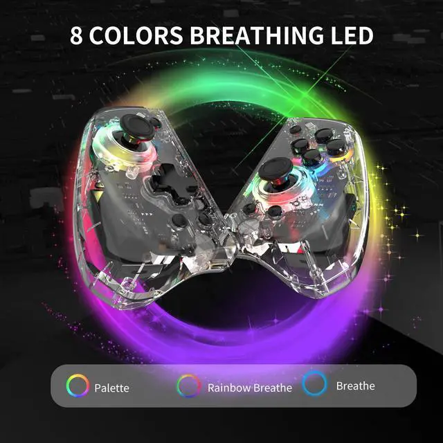 Alt view image 5 of 7 - Joypad Controller for Nintendo Switch/Switch OLED,Wireless Joy Con Replacement Switch for Joycon Controller 8 Colors Breathing Adjustable RGB LED Joypad Controller with Turbo/Asymmetrical Vibration/6-