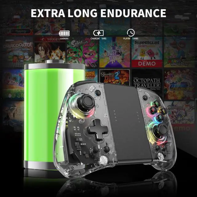 Alt view image 7 of 7 - Joypad Controller for Nintendo Switch/Switch OLED,Wireless Joy Con Replacement Switch for Joycon Controller 8 Colors Breathing Adjustable RGB LED Joypad Controller with Turbo/Asymmetrical Vibration/6-