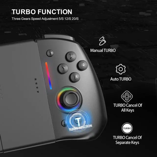 Alt view image 4 of 7 - Joypad Controller for Nintendo Switch/Switch Lite/Switch OLED,Wireless Joy Con Replacement Switch for Joycon Controller 8 Colors Breathing Adjustable RGB LED Joypad Controller with Turbo/Vibration/6-A