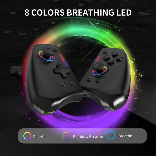 Alt view image 6 of 7 - Joypad Controller for Nintendo Switch/Switch Lite/Switch OLED,Wireless Joy Con Replacement Switch for Joycon Controller 8 Colors Breathing Adjustable RGB LED Joypad Controller with Turbo/Vibration/6-A