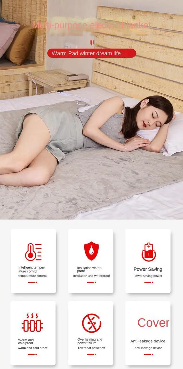 Alt view image 2 of 7 - Heated Blanket Electric Throw, 51" x 60" Soft 220GSM Dual Sided Flannel Blanket with 6 Gear Temperature Heating Level and 1-12 Hour Timing, Warm Cozy Fast Heating Overheating Protection Blanket, Machi