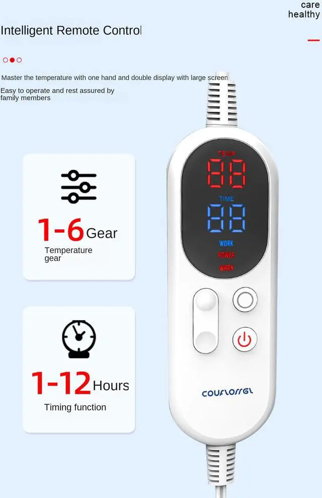 Alt view image 5 of 7 - Heated Blanket Electric Throw, 51" x 60" Soft 220GSM Dual Sided Flannel Blanket with 6 Gear Temperature Heating Level and 1-12 Hour Timing, Warm Cozy Fast Heating Overheating Protection Blanket, Machi