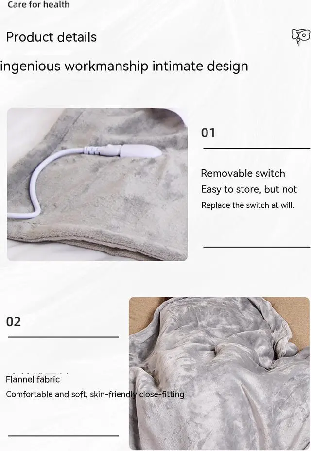 Alt view image 7 of 7 - Heated Blanket Electric Throw, 51" x 60" Soft 220GSM Dual Sided Flannel Blanket with 6 Gear Temperature Heating Level and 1-12 Hour Timing, Warm Cozy Fast Heating Overheating Protection Blanket, Machi