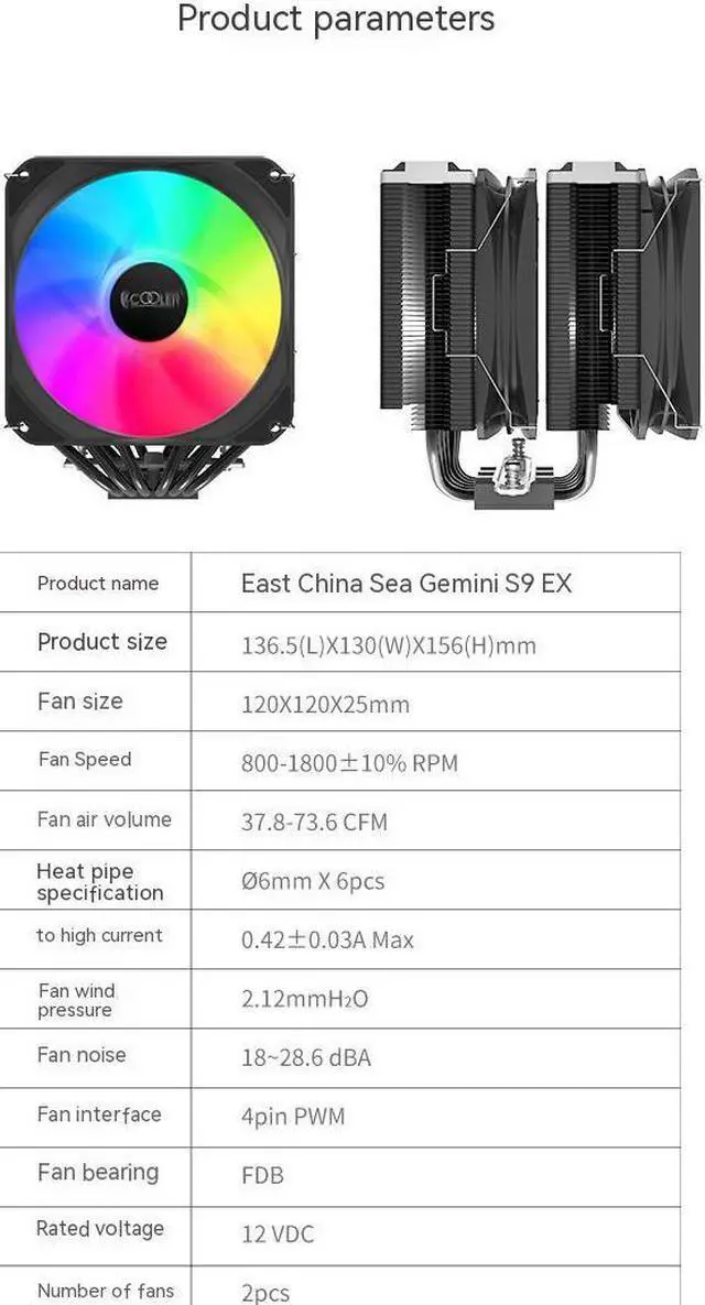 Alt view image 7 of 7 - CPU Cooler ARGB,Air Cooler,73.6CFM,6 Copper Heatpipes ARGB Sync PC Dual Tower Dual Fan,Air Cooled Radiator,FDB Dynamic Bearing for AMD AM3/AM4/ Intel LGA 1700/1200/1151/1150/1155/2011/2066,120mm ARGB