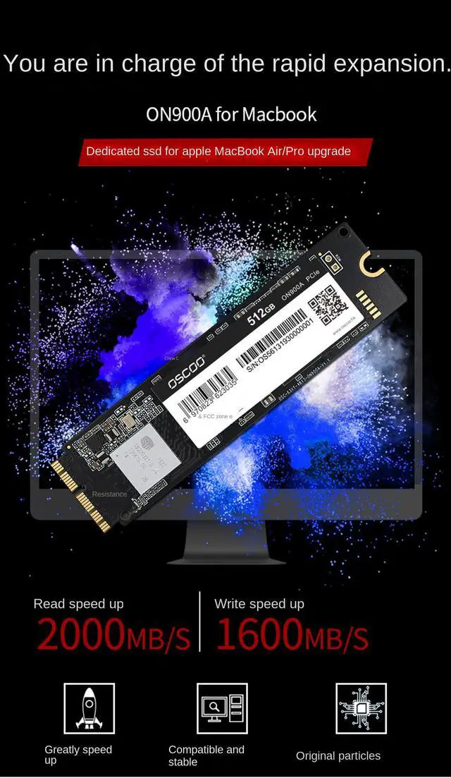 Alt view image 3 of 7 - MAC SSD Solid State Hard Drive PCIE Gen 3.0X4 Nvme 1.3 3D NAND TLC Three-Layer,Support TRIM,T.M.A.R.T,Read Up to 2,000MB/s Compatible with Apple MacBook Air,MacBook Pro,iMac,Mac Pro,Mac Mini 256 GB