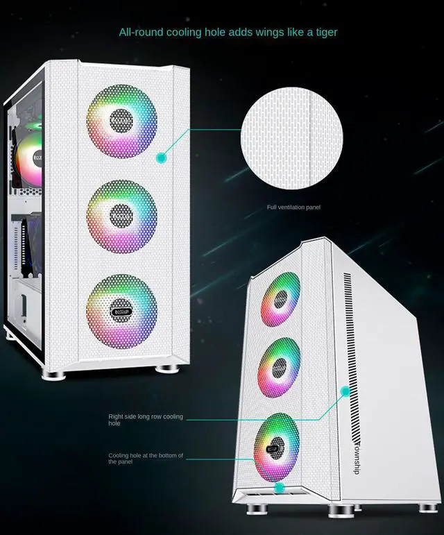 Alt view image 5 of 7 - Computer Case Gaming PC Case ATX Mid-Tower Tempered Glass Side Panel Computer Chassis Desktop Case Support ATX,Micro-ATX,ITX,Pre-Installed 6 PCS 120mm SRGB Fans,Front Side Mesh Intakes,7+3 Expansion