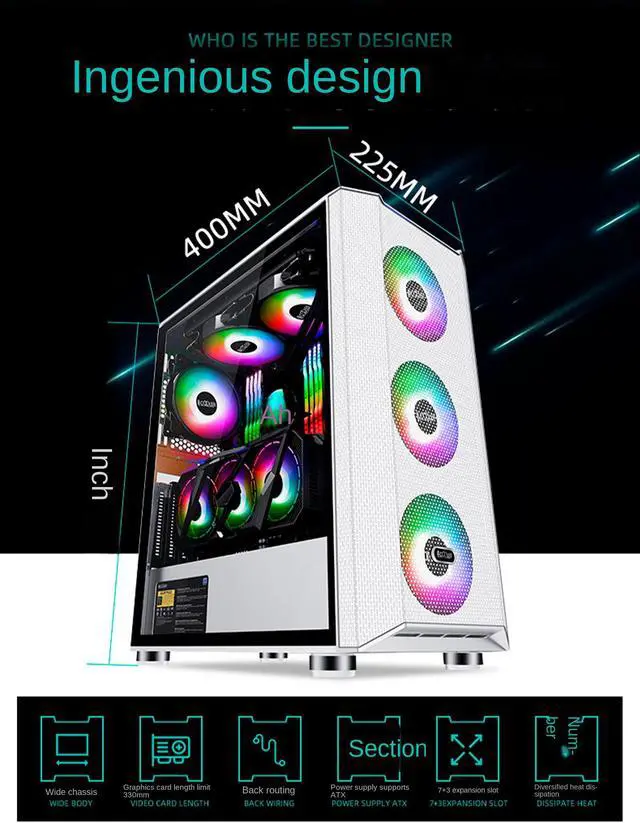 Alt view image 2 of 7 - Computer Case Gaming PC Case ATX Mid-Tower Tempered Glass Side Panel Computer Chassis Desktop Case Support ATX,Micro-ATX,ITX,Pre-Installed 6 PCS 120mm SRGB Fans,Front Side Mesh Intakes,Expansion White