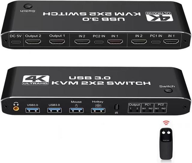 HDMI KVM Switch Dual Screen 2 Monitors 2 Computers 2 in 2 Out,4K