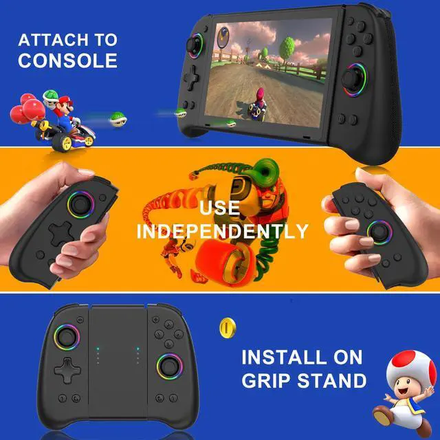 Alt view image 2 of 7 - Joypad Controller for Nintendo Switch,Wireless Joy Con Replacement Switch Controller 8 Colors Adjustable RGB LED Joypad Controller with Color Light Wake-up/Turbo/Dual Shock/Vibration/Glare Gamepad Joy