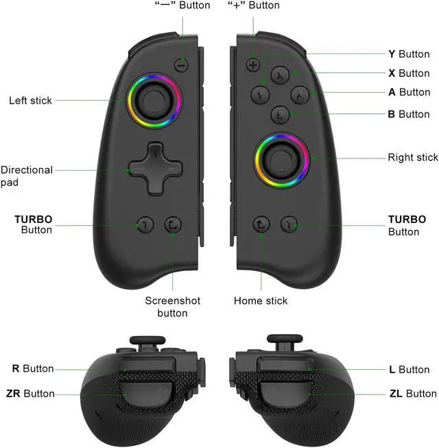 Alt view image 3 of 7 - Joypad Controller for Nintendo Switch,Wireless Joy Con Replacement Switch Controller 8 Colors Adjustable RGB LED Joypad Controller with Color Light Wake-up/Turbo/Dual Shock/Vibration/Glare Gamepad Joy