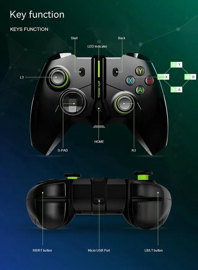 Alt view image 7 of 7 - Wireless Gaming Controller for Xbox One/One X/One S/One Series S/One Series X/PS3/PC/PC360,2.4G Wireless Controller PC Controller with Turbo,Dual Shock Vibration,6-Axis,Gaming Joystick Gamepad,Blue