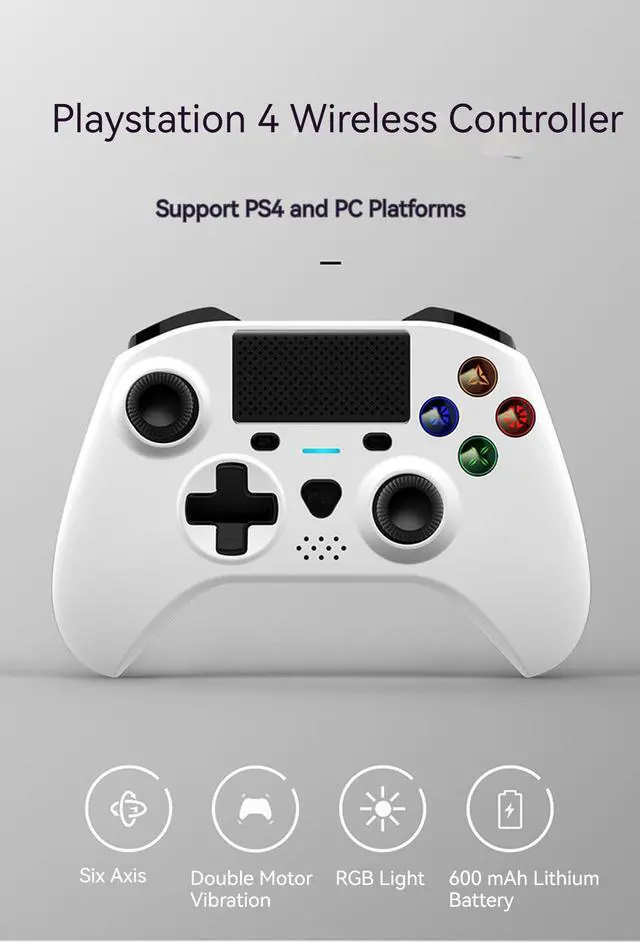 Alt view image 2 of 7 - Wireless Gaming Controller for PS4/Playstation 4/PC Windows 10/8/7,PS4 Gamepad Joystick,Wireless Bluetooth Controller PC Controller with Touch Pad,Dual Shock Vibration,6-Axis Gyroscope,Audio White
