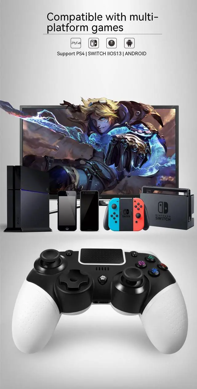 Alt view image 3 of 7 - Wireless Gaming Controller for PS4/Playstation 4/Nintendo Switch/IOS13/Android,PS4 Gamepad Joystick,Switch Joystick Wireless Bluetooth Controller Switch Controller with Touch Pad,Turbo,Dual Motor Dual