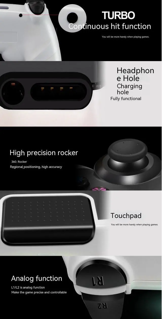 Alt view image 7 of 7 - Wireless Gaming Controller for PS4/Playstation 4/Nintendo Switch/IOS13/Android,PS4 Gamepad Joystick,Switch Joystick Wireless Bluetooth Controller Switch Controller with Touch Pad,Turbo,Dual Motor Dual