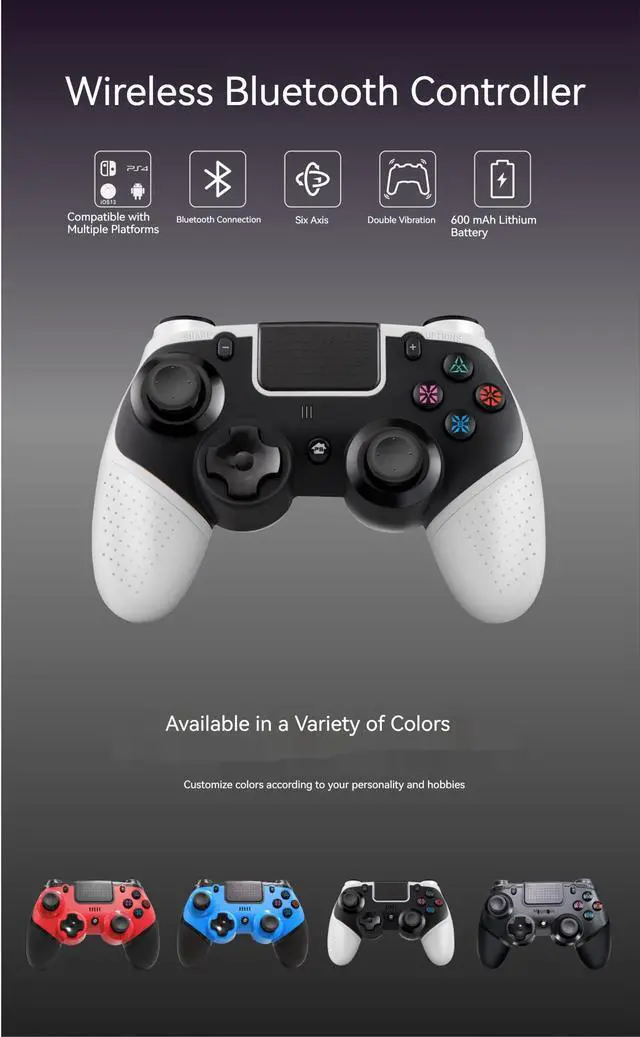 Alt view image 2 of 7 - Wireless Gaming Controller for PS4/Playstation 4/Nintendo Switch/IOS13/Android,PS4 Gamepad Joystick,Switch Joystick Wireless Bluetooth Controller Switch Controller with Touch Pad,Turbo,Dual MotorWhite