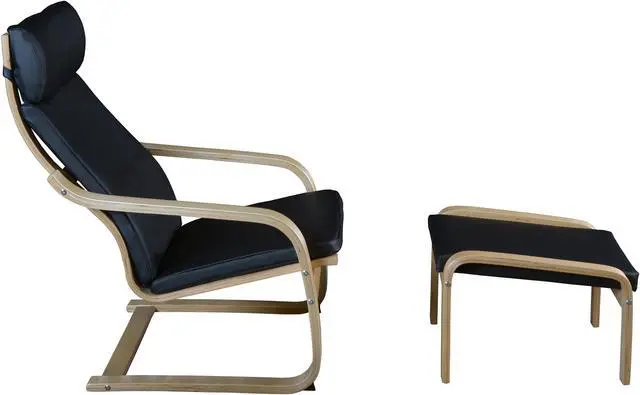 Alt view image 4 of 5 - Niche Mia Bentwood Reclining Chair and Ottoman- Natural/ Black Leather