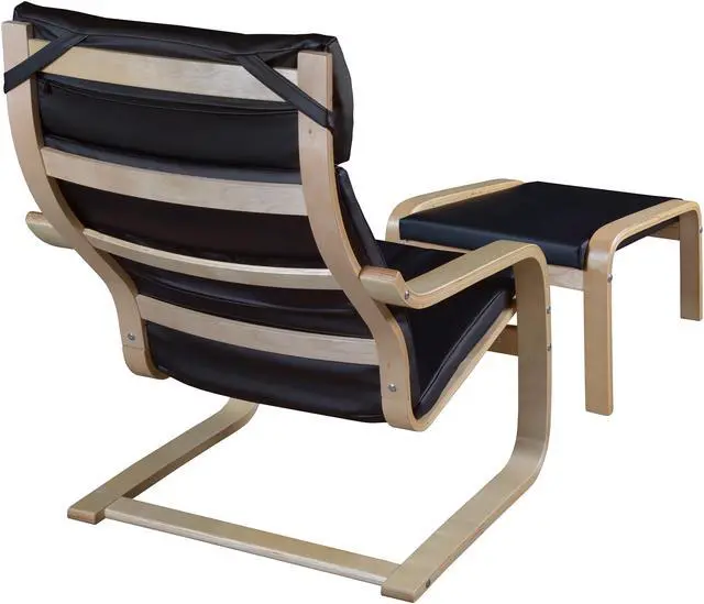 Alt view image 5 of 5 - Niche Mia Bentwood Reclining Chair and Ottoman- Natural/ Black Leather