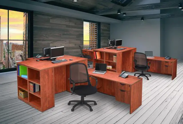 Alt view image 2 of 6 - Regency Legacy 71 x 35 in. Office Desk with Double Pedestal Drawer Unit- Cherry