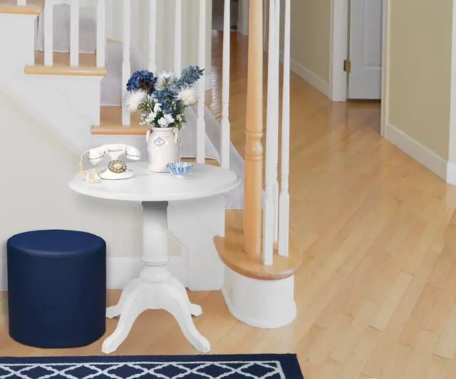 Alt view image 3 of 5 - Regency Logan Round Stool Ottoman- Naval Blue