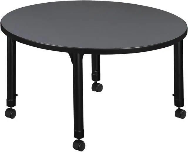 Alt view image 3 of 5 - Regency Kee 42 in. Round Height Adjustable Mobile Classroom Activity Table- Grey