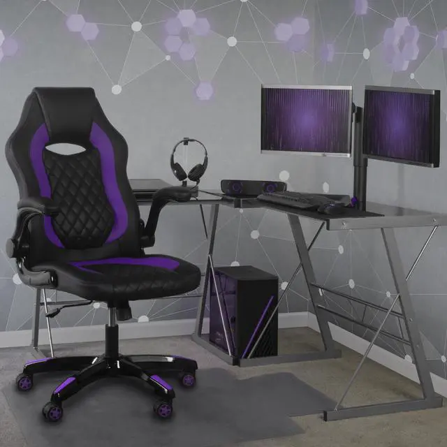 Alt view image 2 of 7 - Aon Archeus Ergonomic Gaming Office Chair  High-Back Computer Desk Chair with Lumbar Support, Flip-Up Arms, Tilt Lock, 360° Swivel & Padded Seat for Gamers & Professionals (Black & Purple)