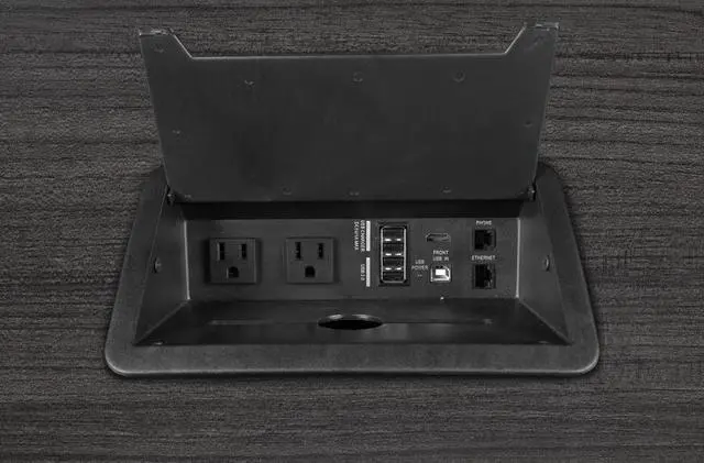 Alt view image 2 of 3 - Regency Legacy 20 ft Racetrack Laminate Conference Table with 3 Charging Ports- Ash Grey
