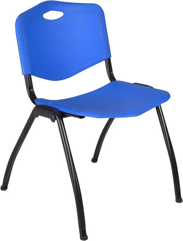 Alt view image 6 of 7 - Regency Kobe 42 in. Square X-Base Breakroom Table- Cherry, 4 M Stack Chairs- Blue