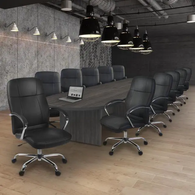 Alt view image 2 of 7 - Regency Legacy 18 ft Racetrack Laminate Conference Table with 2 Charging Ports- Ash Grey