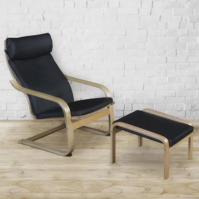 Alt view image 3 of 5 - Niche Mia Bentwood Reclining Chair and Ottoman- Natural/ Black Leather