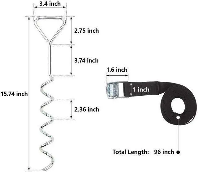 Alt view image 2 of 6 - Butizone Heavy Duty Spiral Trampoline Accessories Tie Down Ground Anchor Kit Universal Ground Anchor 4 Pcs