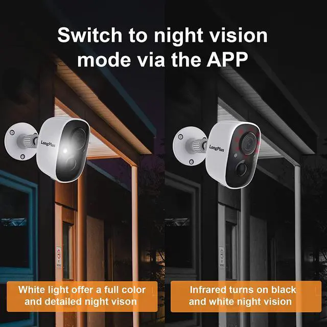 Alt view image 6 of 7 - Longplus Wireless Outdoor Security Camera, Battery Powered Cameras for Home Security Wireless Wifi with Night Vision, Motion Detection,Siren Alarm,Spotlight,2Way Audio, Weatherproof,Sd/Cloud(White)