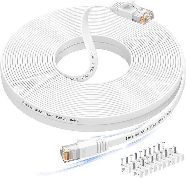 Main image of 50 ft Ethernet Cable, Cat6e/Cat6 Long Ethernet Cable with Snagless Rj45 Connector, High Speed Patch Cord Than Cat 5e/Cat 5, Flat White Shielded LAN Cable for Ethernet Network Switch, PS4 and Modem